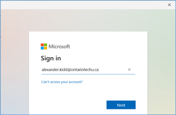 Microsoft sign in page.